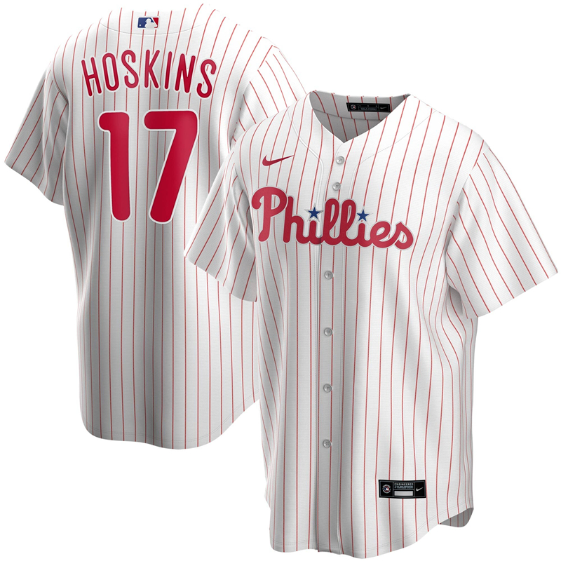 2020 MLB Men Philadelphia Phillies #17 Rhys Hoskins Nike White Home 2020 Replica Player Jersey 1